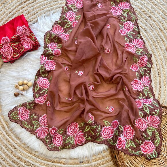 Organza silk--saree - Picture 9 of 11